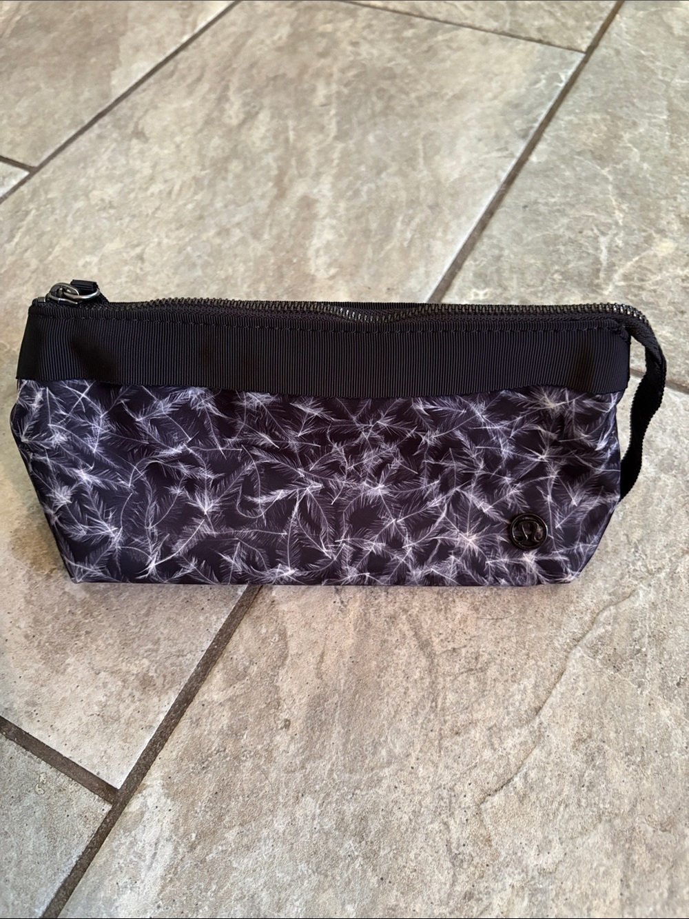 Black Feather-Patterned lululemon Travel Pouch